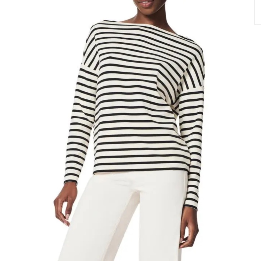 SPANX Air Essentials Black and White Striped Long Sleeve Tee